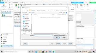 Trados Studio 'Import Translation Units' dialog box showing an empty file selection area and a warning message 'No items match your search'.