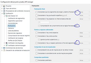 Screenshot of Trados Studio QA checker settings with length issues in Spanish, words 'origen' and 'destino' cut off.