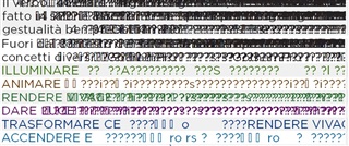 Screenshot of Trados Studio displaying a PPT file with corrupted text, showing lines of overlapping and unreadable characters in various colors.