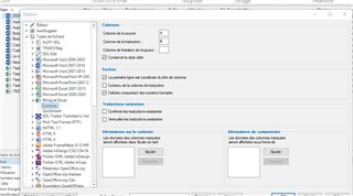 Trados Studio screenshot showing the 'Bilingual Excel' file type settings with options for 'Microsoft Excel 2007-2013' and checkboxes for various configuration settings.
