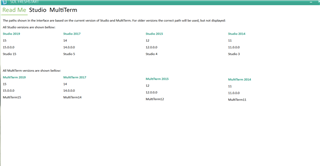 Screenshot of Trados Studio version 2019 15.2.6.2831 showing Freshstart execution screen with a list of Studio versions and MultiTerm versions. No errors or warnings visible.