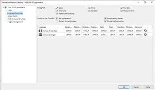 Screenshot of Trados Studio Translation Memory Settings window, missing ImportExport buttons.