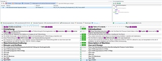 Trados Studio interface showing a translation project with segments in English and German. The last message is preserved for demonstration with no visible errors or warnings.