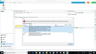 Error message in SDL Trados Studio 2019 indicating 'Object reference not set to an instance of an object' with options to continue, quit, or view error details.