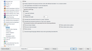 Trados Studio settings window showing options for XLIFF file type with 'Add segmentation information' checkbox.