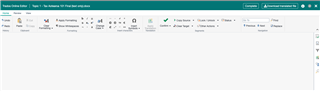 Trados Studio Online Editor interface with an empty translation column, showing no text in the translation segments.