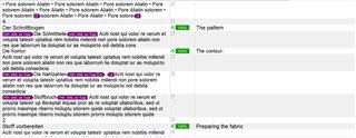 Trados Studio editor showing idml file with lorem ipsum text highlighted in purple as a translation segment.