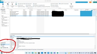 Screenshot of Trados Studio interface showing the navigation pane on the left with 'Welcome', 'Projects', 'Editor', 'Terminology', and 'Translation Memories' tabs visible. The 'Reports View' and 'Files View' are not present.