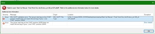 Error message in SDL Trados 2017 stating 'Failed to open xxxx.docx_en-GB_el-GR.sdlxliff' with additional information about SDL XLIFF validation error on line 31487 position 24289.