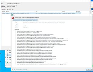 Detailed error message in Trados Studio with stack trace for 'System.OutOfMemoryException'.