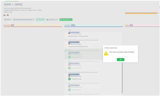 Trados Studio screenshot showing an error message 'Undo check-out failed' with a warning icon.