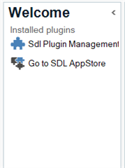 SDL Plugin Management window with only 'Installed plugins' and 'Go to SDL AppStore' options visible, indicating missing plugins.