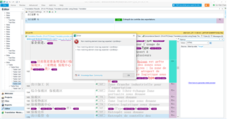 Trados Studio 2021 with an error message dialog box, translation segments in background, and a warning about a missing element close tag.