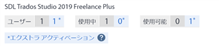 Screenshot of SDL Trados Studio 2019 Freelance Plus showing project counts with one project in progress, zero completed, and zero overdue.