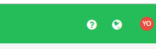 Trados Studio screenshot showing the top right corner of the application with a green background. There are two icons, a question mark and a check mark, and a red circle with the letters 'YO'. No sign-in text is visible.
