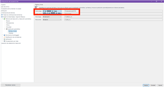 Trados Studio screenshot showing the Project Settings window with English (UK) to Spanish (Spain) language pair selected. The Translation Memory and Automated Translation tab is open with Dates and Times format options visible.