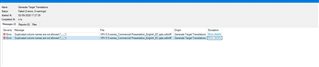 Trados Studio error message displaying 'Duplicate column names are not allowed' during PowerPoint file clean up.