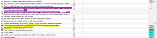 Screenshot of Trados Studio interface showing segments of text. Purple highlighted segments indicate non-editable text, while a segment further down with yellow highlight shows editable links.