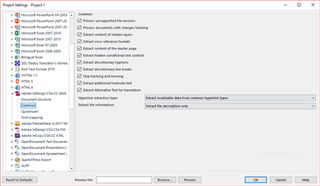 Trados Studio file type settings window for IDML with default settings selected.