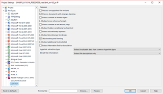 Trados Studio file type settings window for IDML showing options for extracting additional translatable text.