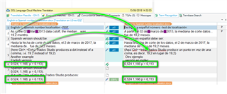 Trados Studio interface showing a successful test with Machine translation, Translation Memory, and placeables highlighted in green without any errors.