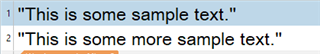 Screenshot of Trados Studio interface displaying two numbered segments: 1 'This is some sample text.' and 2 'This is some more sample text.'