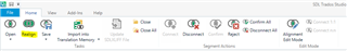 Screenshot of Trados Studio 2019 interface with the 'Realign' button highlighted, indicating its location on the toolbar.