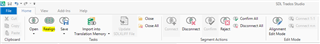 Screenshot of Trados Studio 2017 interface showing the 'Realign' button highlighted in the toolbar.