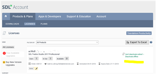 Screenshot of SDL Account Licenses page showing available licenses with a highlighted 'Deactivate online' option.