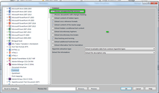 Trados Studio 2014 file type options window showing a list of supported file types with 'Process unsupported File versions' option highlighted.