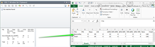Screenshot of an Excel spreadsheet with a single cell containing text pasted from Trados Studio, indicated by a green arrow.