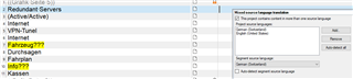 Trados Studio displaying a segment incorrectly labeled as 'German' after setting it to 'English'. Possible software bug.