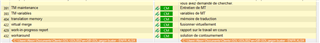 Trados Studio QA Checker with all green checkmarks except for one yellow warning for 'Not translated'.