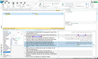 Screenshot of Trados Studio interface showing a segment with the text 'The message of the Restoration of the gospel of Jesus Christ' highlighted, and the Autosuggest dropdown not activated.
