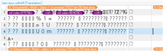 Screenshot of Trados Studio showing segments 2 to 6 with unrecognized characters displayed as question marks in a pink highlight, indicating an error in character encoding.