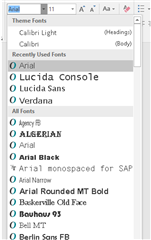 Screenshot of Microsoft Word font selection dropdown without 'Arial Unicode MS' available in the list.