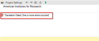 Trados Studio error message saying 'Translation Failed: One or more errors occurred.'