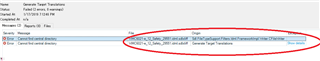 Screenshot of Trados Studio error message stating 'Cannot find central directory' with origin 'Sdl.FileTypeSupport.Filters.Idml.FrameworkImpt.Writer.CFileWriter'.