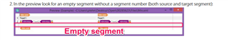 Screenshot of Trados Studio showing an empty segment highlighted in red with the text 'Empty segment' indicating a missing segment number.
