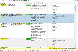 Concordance search results in Trados Studio with matches displayed in a seemingly random order despite similar match values.