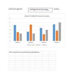 Word document opened in Trados Studio with a chart and descriptions in source language and an embedded Excel spreadsheet with text in source language.