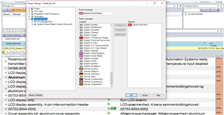 Trados Studio screenshot showing language pairs with English to Danish selected. Project settings panel on the right indicates US English as source language.