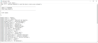 Screenshot of Trados Studio type file settings with a list of lockable text patterns including 'Gewerk', 'Gewerke', and 'Uebersicht der Gewerks'.