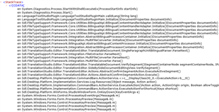 Screenshot of Trados Studio error stacktrace with message 'El sistema no puede encontrar el archivo especificado', indicating the system cannot find the specified file.