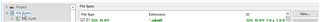 Trados Studio Project Settings window showing File Types expanded with a list including Adobe InDesign IDML.