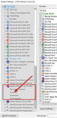 Trados Studio Project Settings with File Types list, highlighting 'Common' under Adobe InDesign IDML file type.