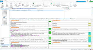 Trados Studio interface showing DITA file translation with segmented sentences in the translation memory editor.