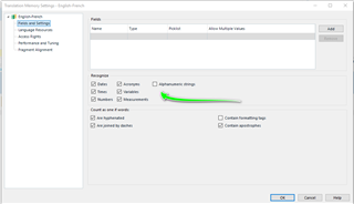 Screenshot of Trados Studio Translation Memory Settings dialog box with an arrow pointing to 'Automatically update' checkbox.