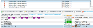 Trados Studio interface displaying multiple false positive number verification errors in the translation results.