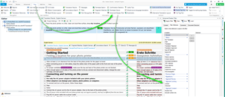 Screenshot of Trados Studio interface showing the advanced display filter options with a green arrow pointing towards the filter for lockedunlocked segments.